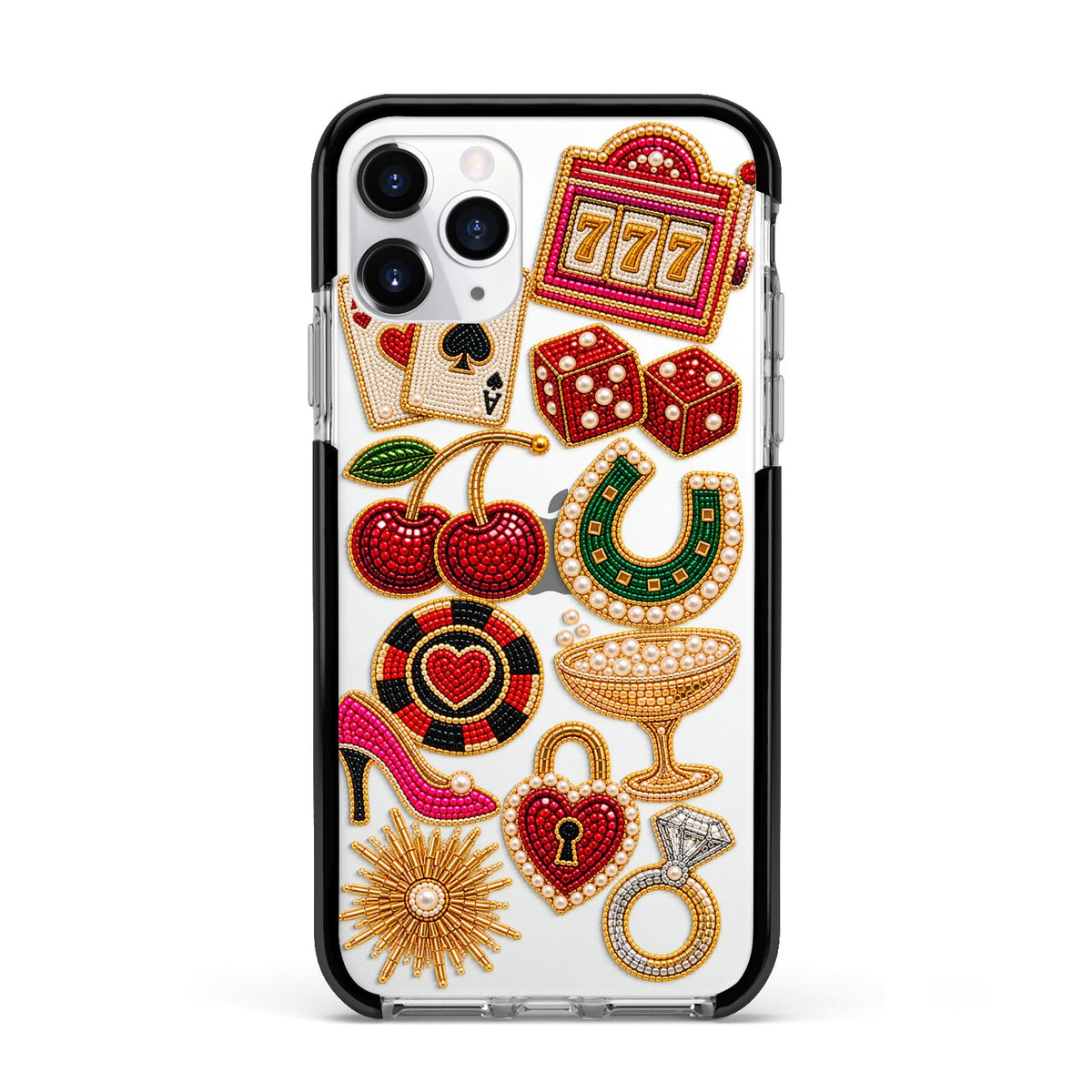 Vegas After Dark Charms Apple iPhone 11 Pro in Silver with Black Impact Case