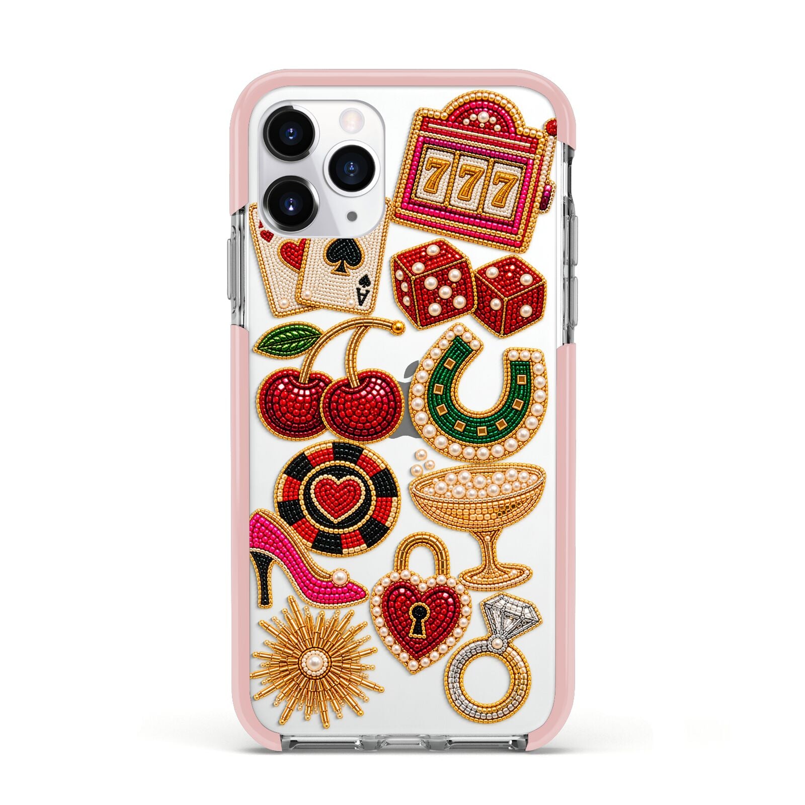 Vegas After Dark Charms Apple iPhone 11 Pro in Silver with Pink Impact Case