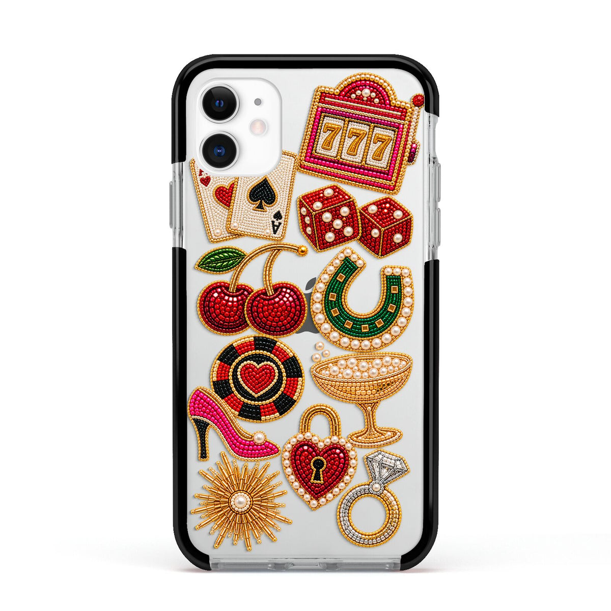 Vegas After Dark Charms Apple iPhone 11 in White with Black Impact Case