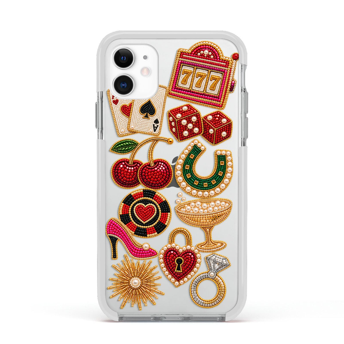 Vegas After Dark Charms Apple iPhone 11 in White with White Impact Case