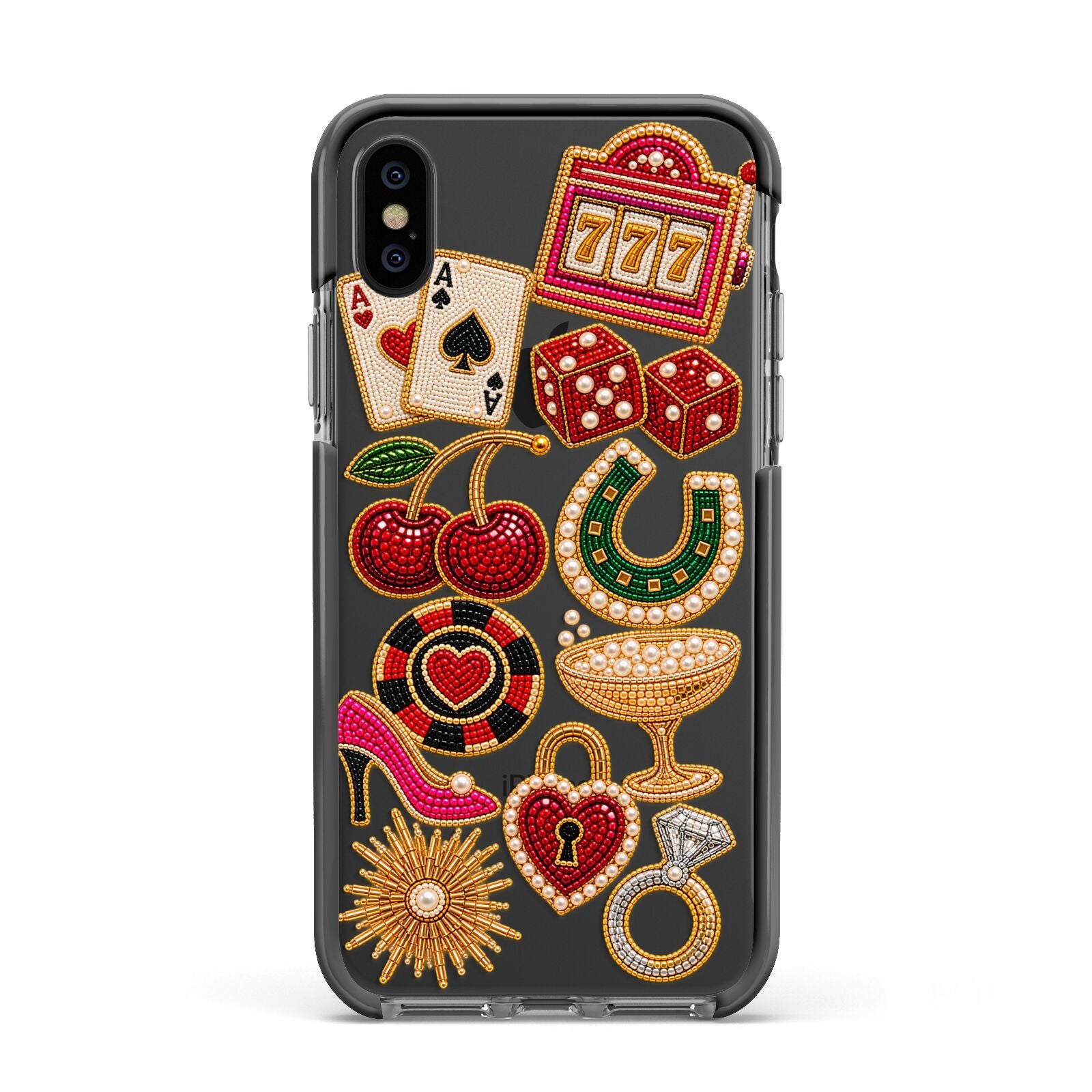 Vegas After Dark Charms Apple iPhone Xs Impact Case Black Edge on Black Phone