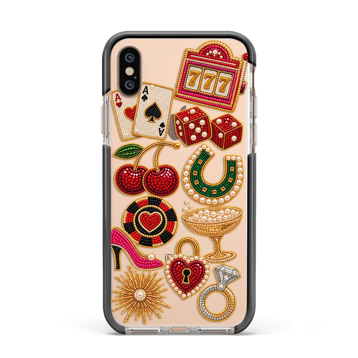 Vegas After Dark Charms Apple iPhone Xs Impact Case Black Edge on Gold Phone