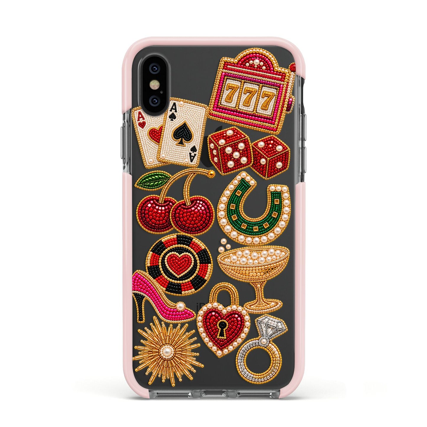 Vegas After Dark Charms Apple iPhone Xs Impact Case Pink Edge on Black Phone