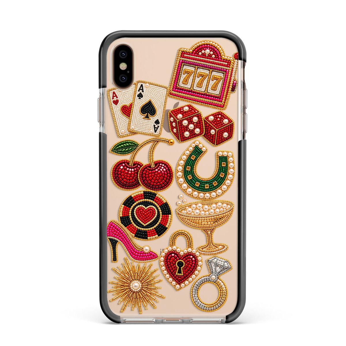 Vegas After Dark Charms Apple iPhone Xs Max Impact Case Black Edge on Gold Phone
