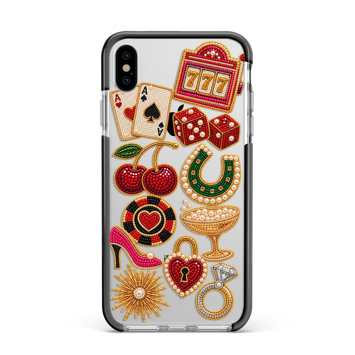 Vegas After Dark Charms Apple iPhone Xs Max Impact Case Black Edge on Silver Phone