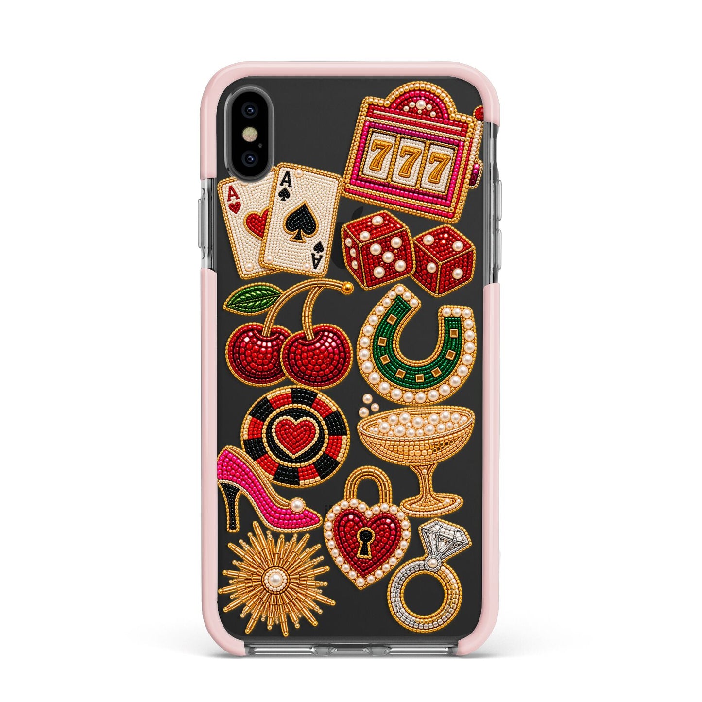 Vegas After Dark Charms Apple iPhone Xs Max Impact Case Pink Edge on Black Phone
