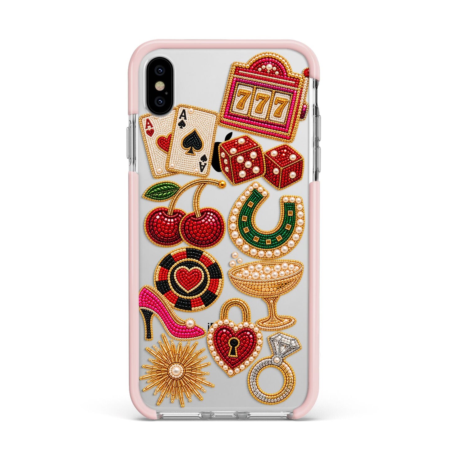 Vegas After Dark Charms Apple iPhone Xs Max Impact Case Pink Edge on Silver Phone