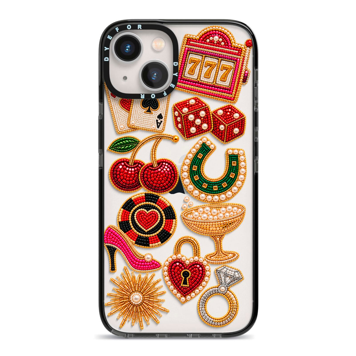 Vegas After Dark Charms iPhone 13 Black Impact Case on Silver phone