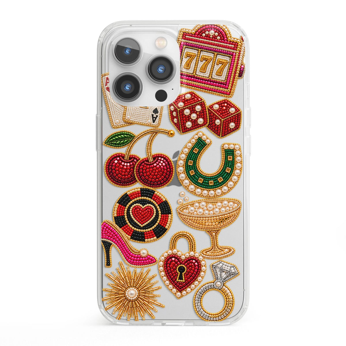 Vegas After Dark Charms iPhone 13 Pro Clear Bumper Case