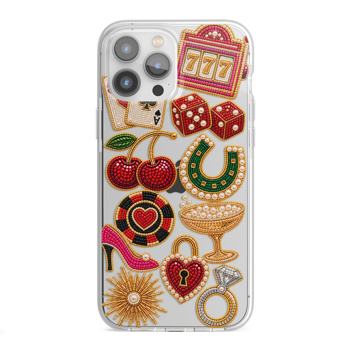 Vegas After Dark Charms iPhone 13 Pro Max TPU Impact Case with White Edges