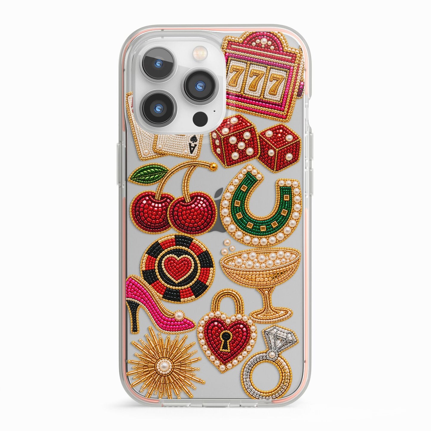 Vegas After Dark Charms iPhone 13 Pro TPU Impact Case with Pink Edges