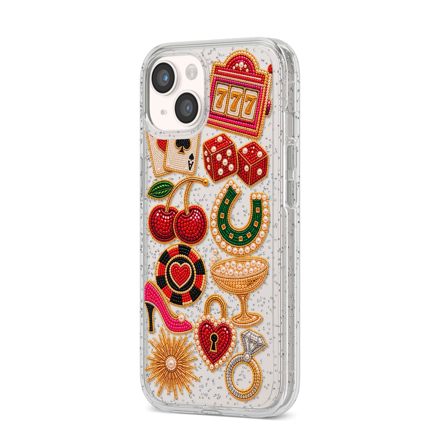 Vegas After Dark Charms iPhone 14 Glitter Tough Case Starlight Angled Image