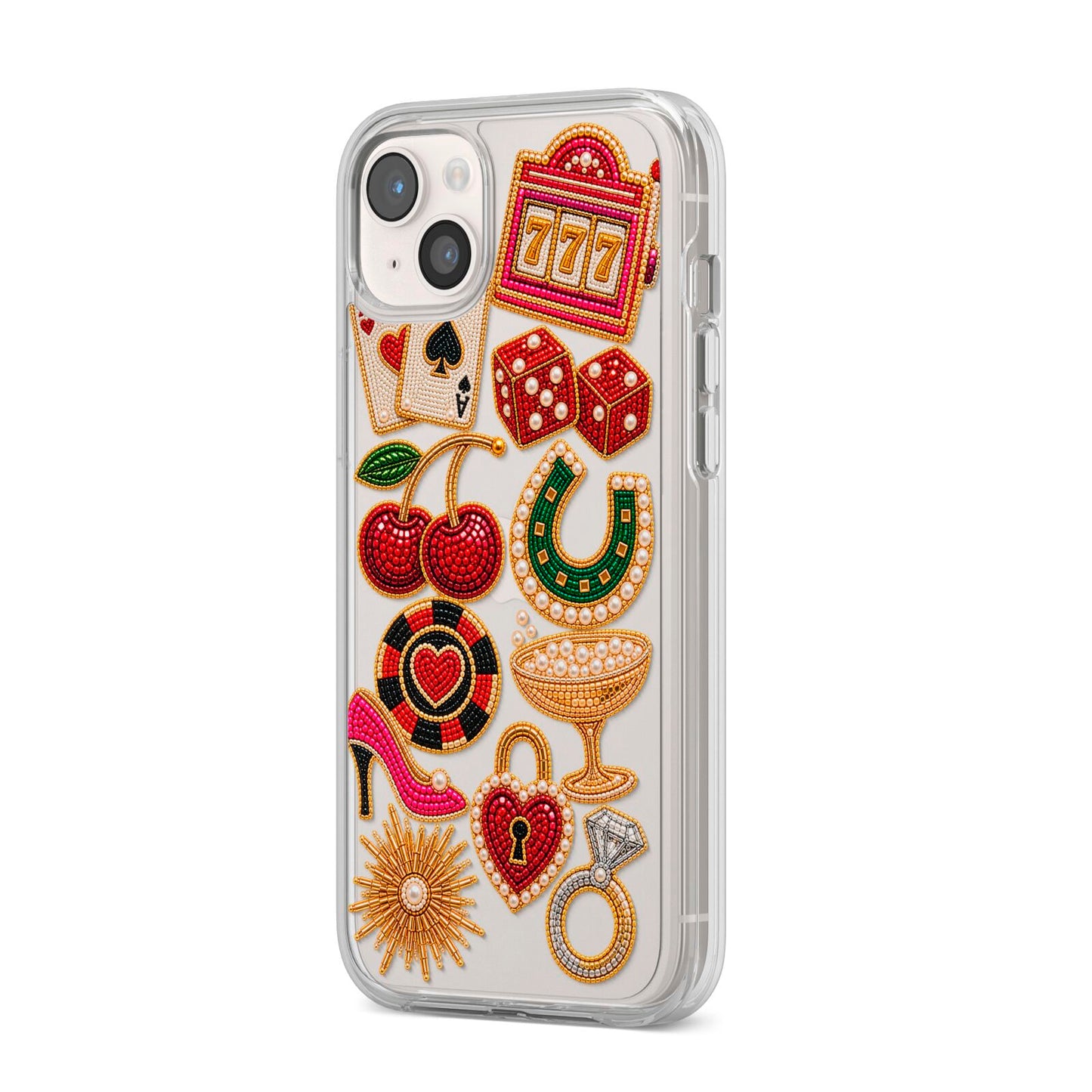 Vegas After Dark Charms iPhone 14 Plus Clear Tough Case Starlight Angled Image