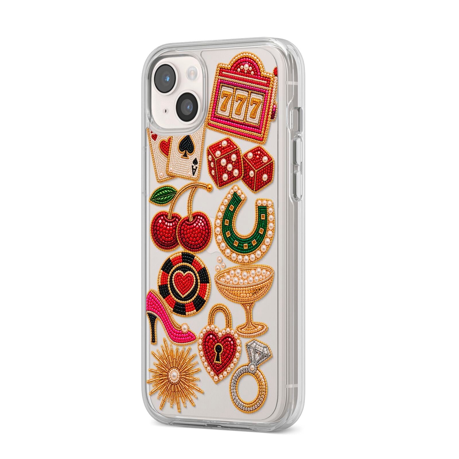 Vegas After Dark Charms iPhone 14 Plus Clear Tough Case Starlight Angled Image