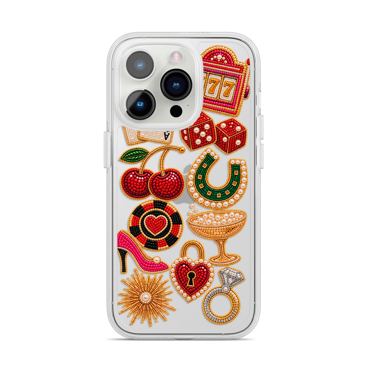 Vegas After Dark Charms iPhone 14 Pro Clear Tough Case Silver