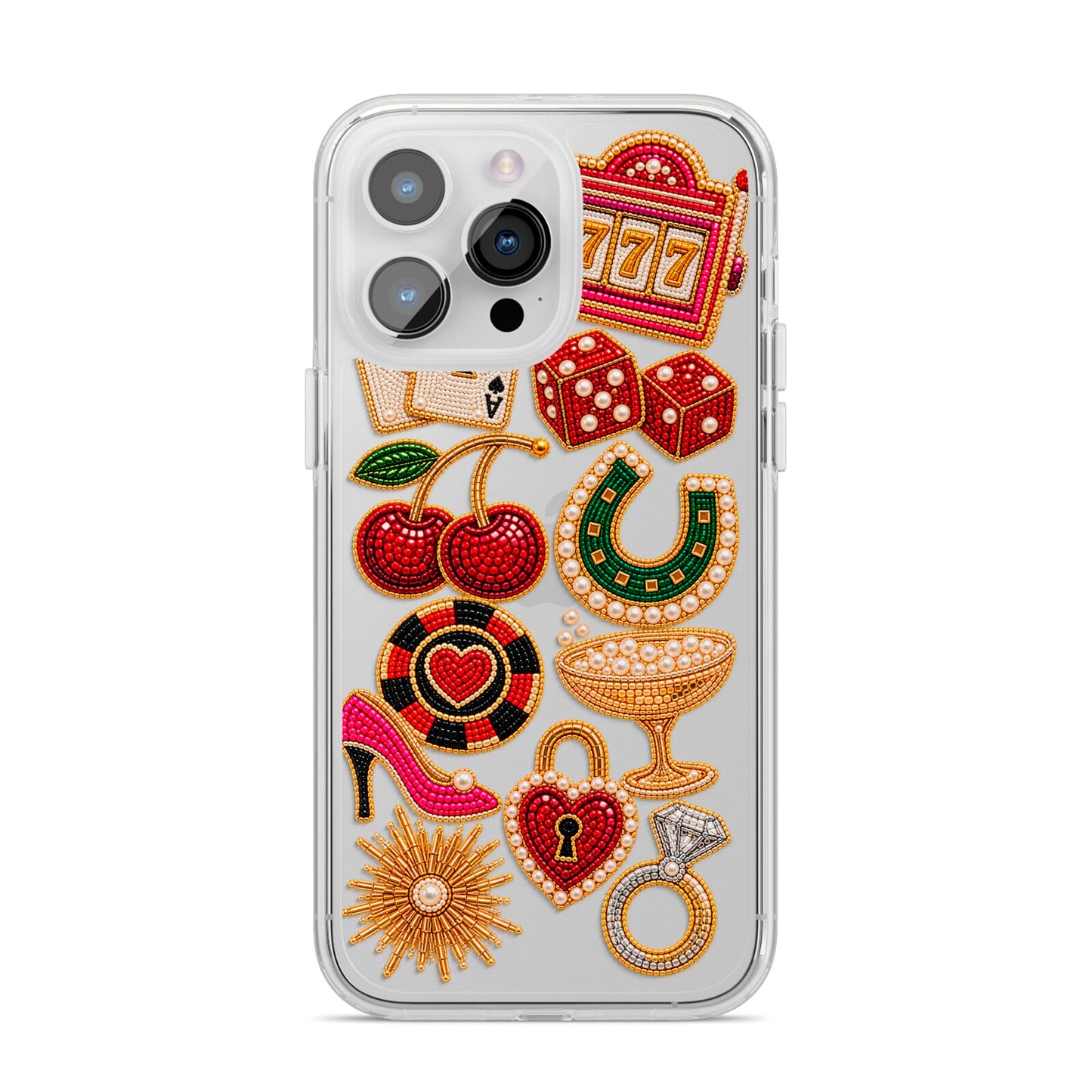 Vegas After Dark Charms iPhone 14 Pro Max Clear Tough Case Silver