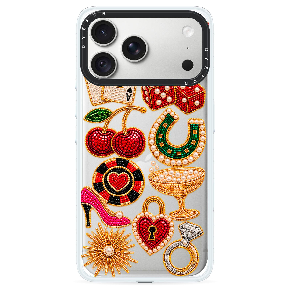 Vegas After Dark Charms iPhone 18 Pro Max Black Impact Pre order Case on Silver phone