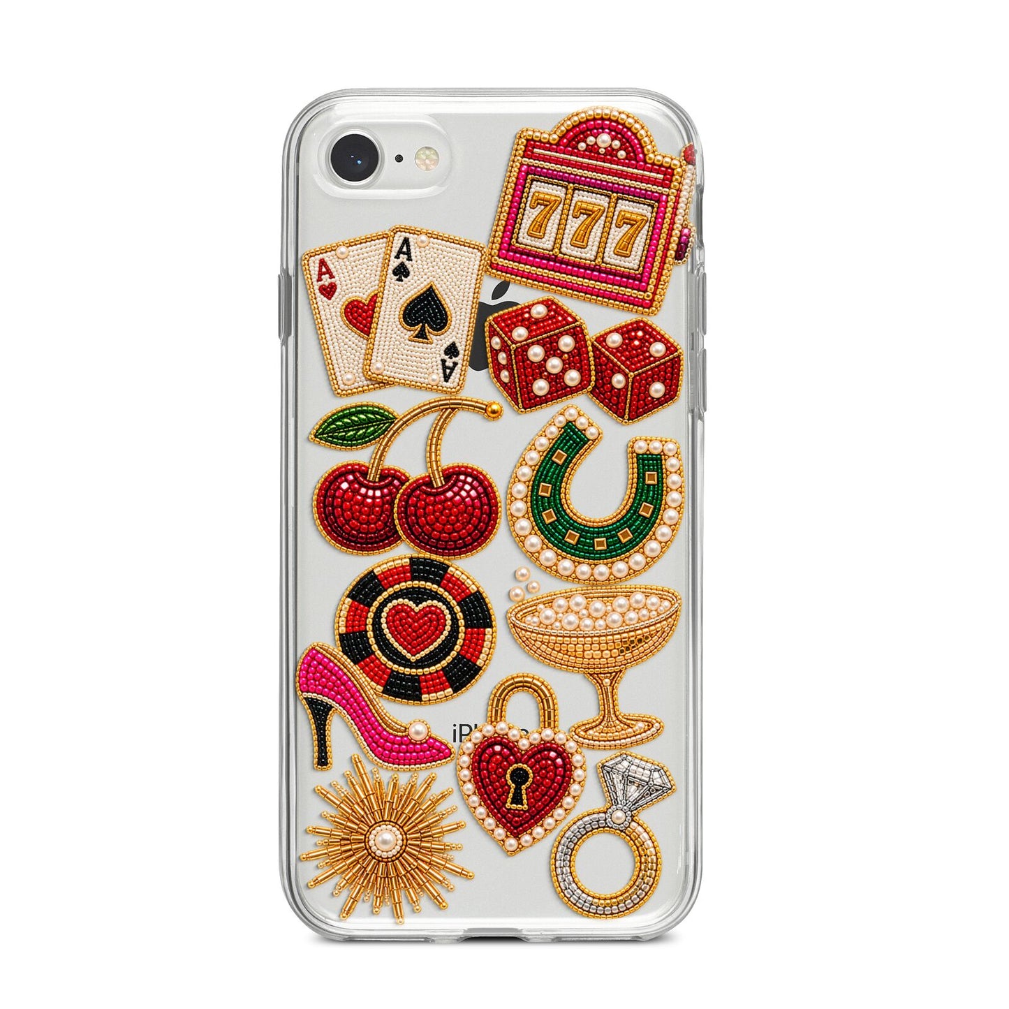 Vegas After Dark Charms iPhone 8 Bumper Case on Silver iPhone