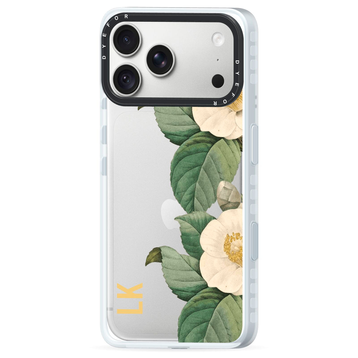 Vintage Flowers Personalised iPhone 18 Pro Black Impact Pre order Case Side Angle on Silver phone