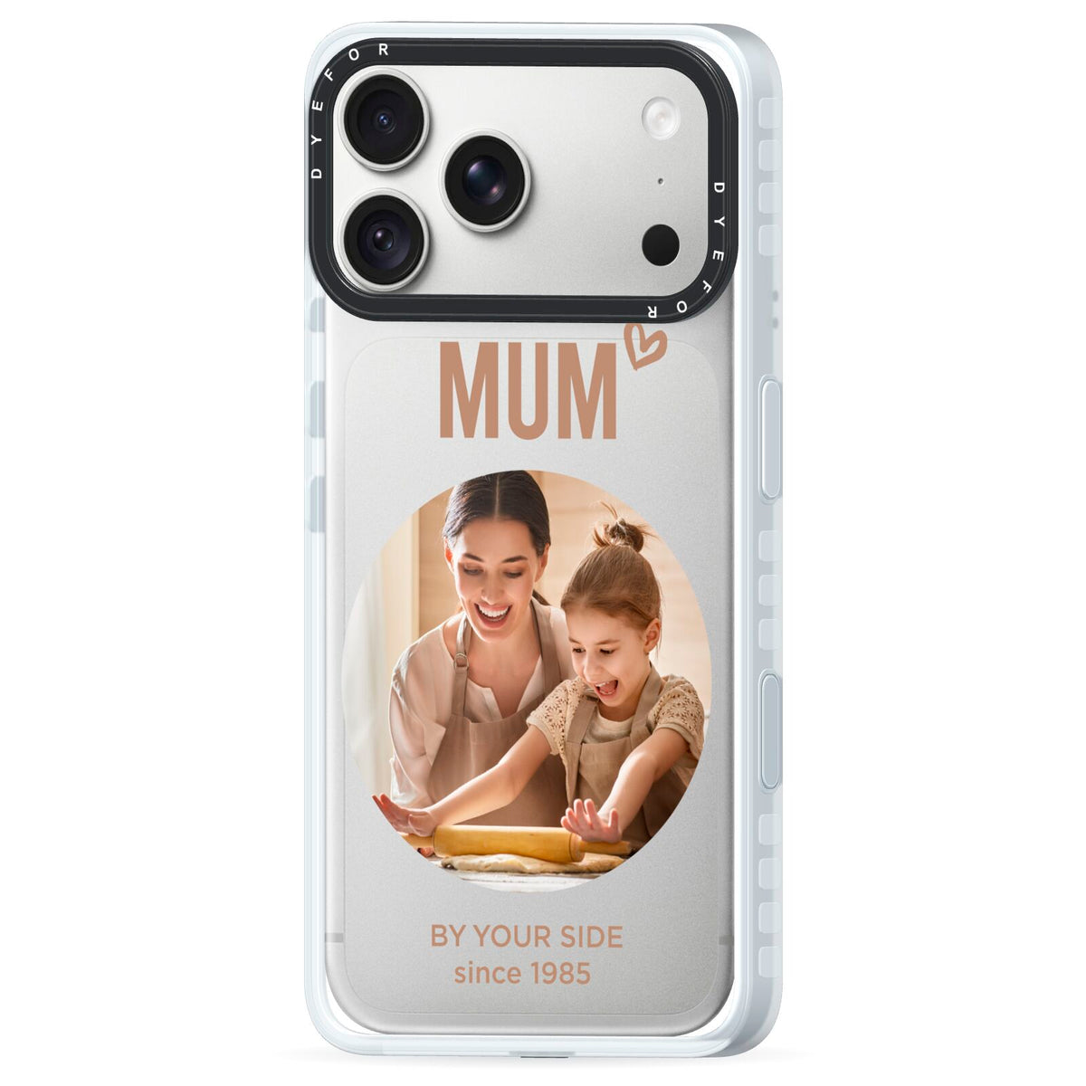 Vintage Mothers Day Photo iPhone 18 Pro Max Black Impact Pre order Case Side Angle on Silver phone