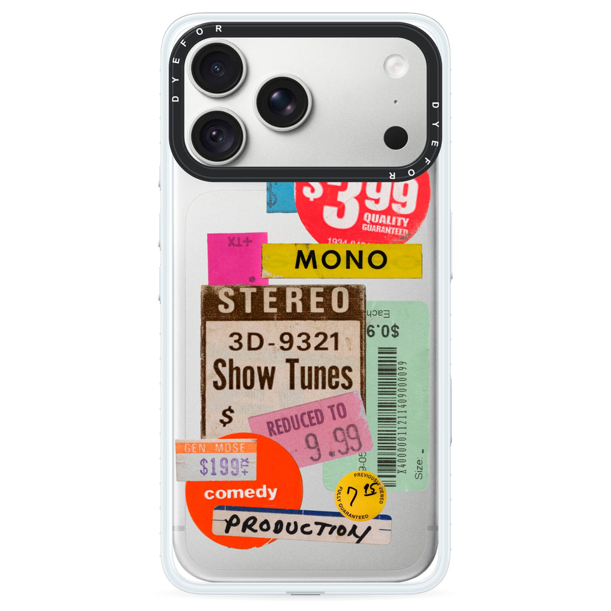 Vintage Sale Stickers iPhone 18 Pro Black Impact Pre order Case on Silver phone