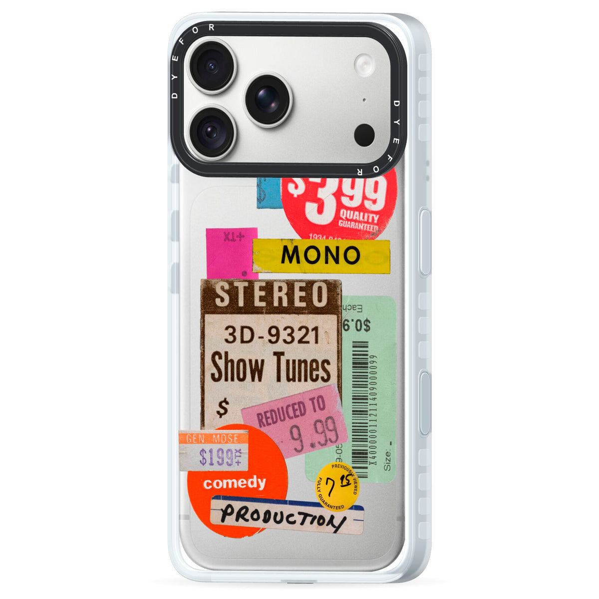 Vintage Sale Stickers iPhone 18 Pro Max Black Impact Pre order Case Side Angle on Silver phone