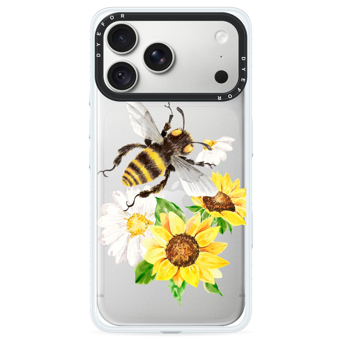 Watercolour Bee and Sunflowers iPhone 18 Pro Max Black Impact Pre order Case on Silver phone