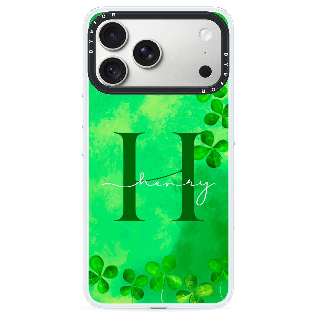 Watercolour Shamrock Pattern Name iPhone 18 Pro Black Impact Pre order Case on Silver phone