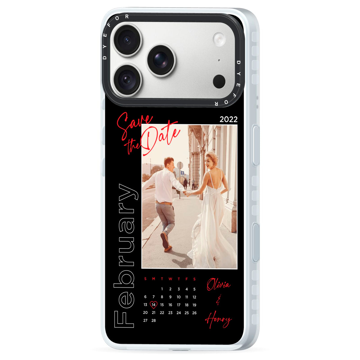 Wedding Date Personalised Photo iPhone 18 Pro Black Impact Pre order Case Side Angle on Silver phone