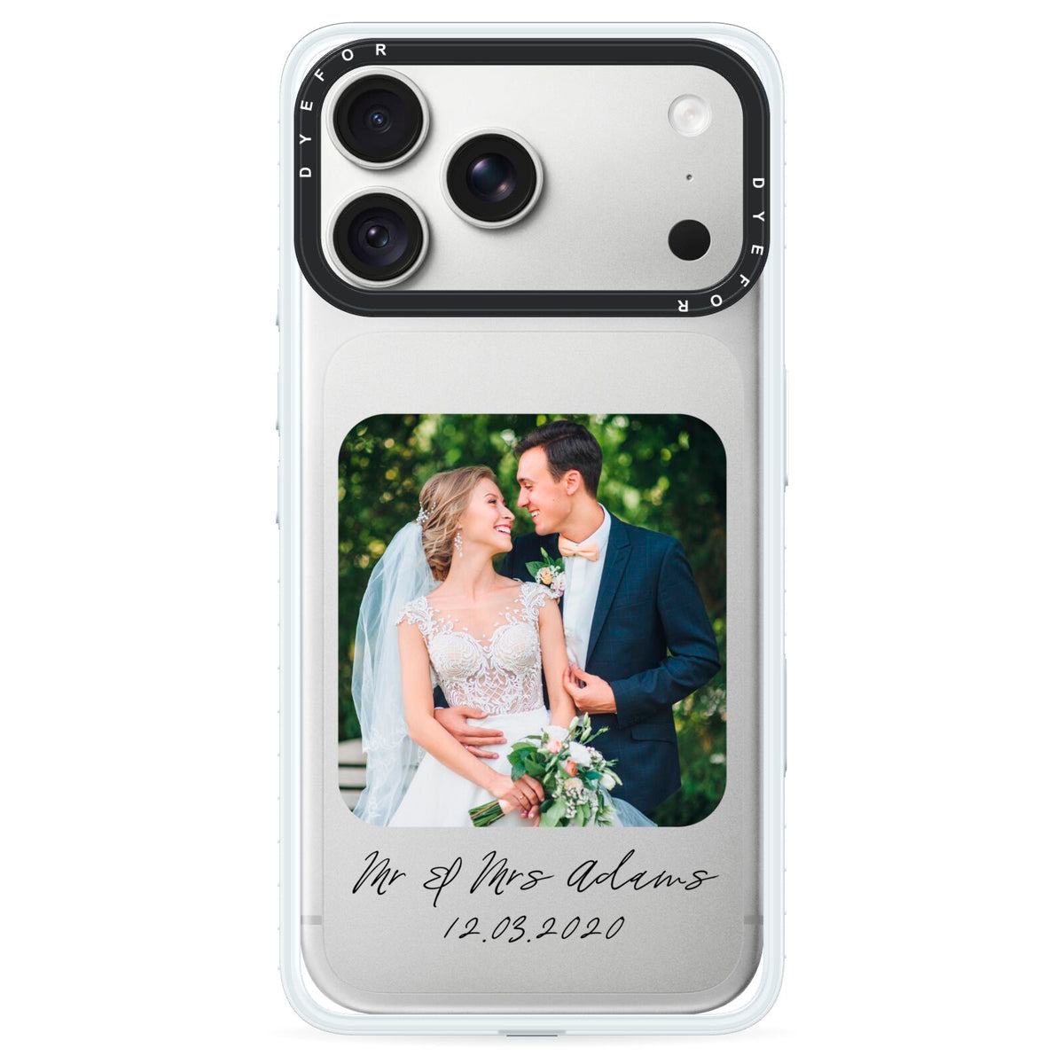 Wedding Photo Upload Keepsake with Text iPhone 18 Pro Black Impact Pre order Case on Silver phone