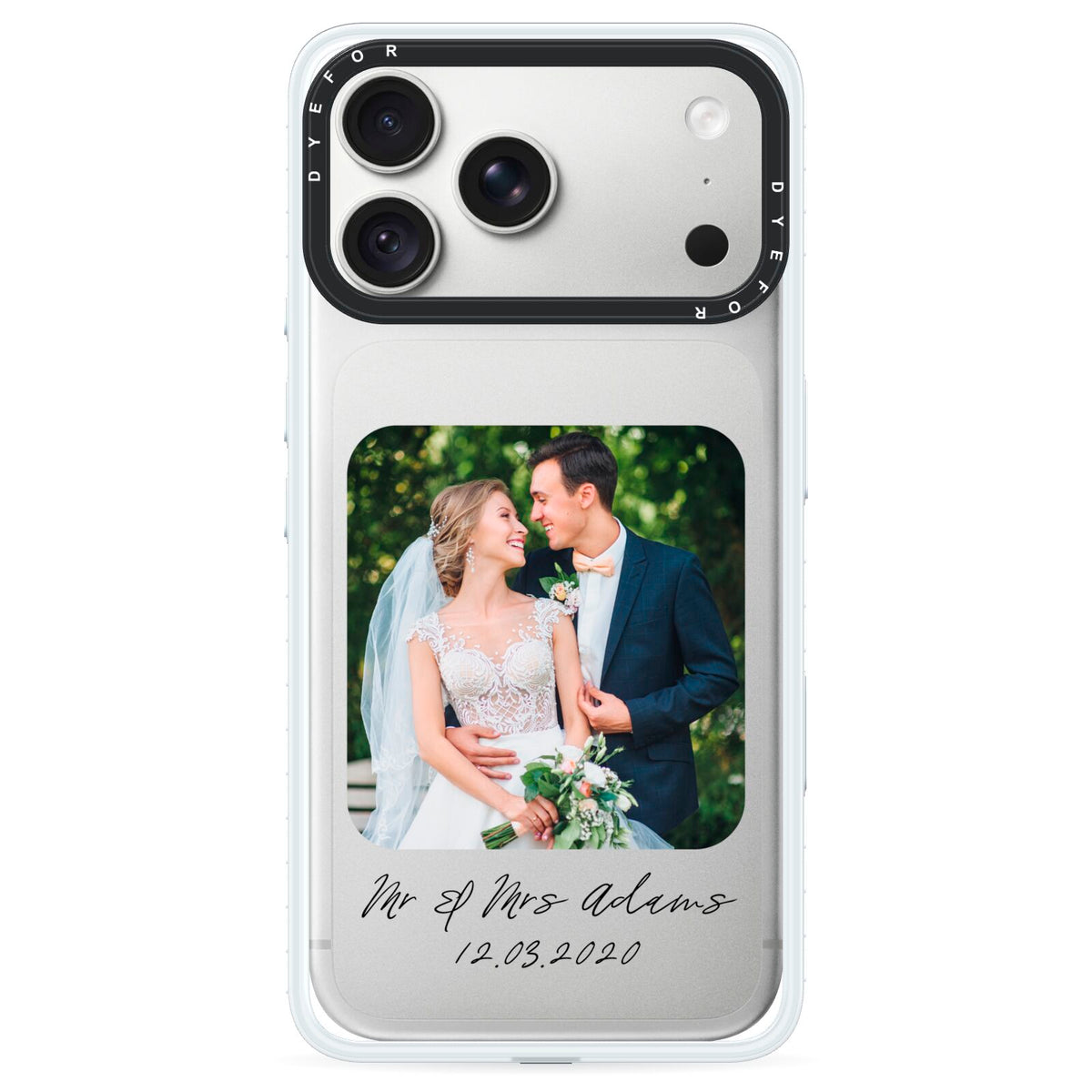 Wedding Photo Upload Keepsake with Text iPhone 18 Pro Max Black Impact Pre order Case on Silver phone