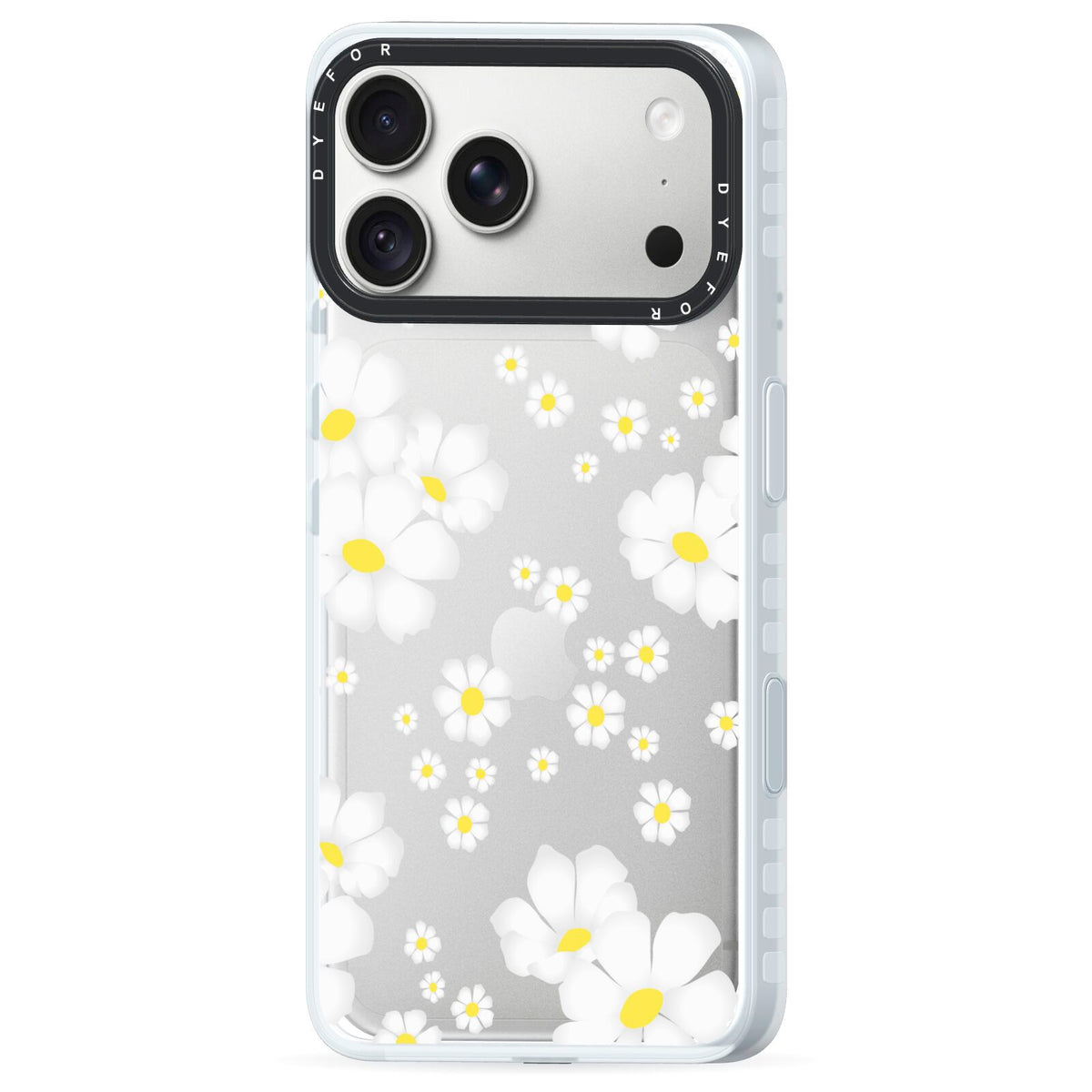 White Daisy Flower iPhone 18 Pro Max Black Impact Pre order Case Side Angle on Silver phone