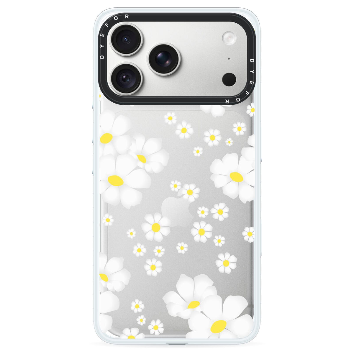 White Daisy Flower iPhone 18 Pro Max Black Impact Pre order Case on Silver phone