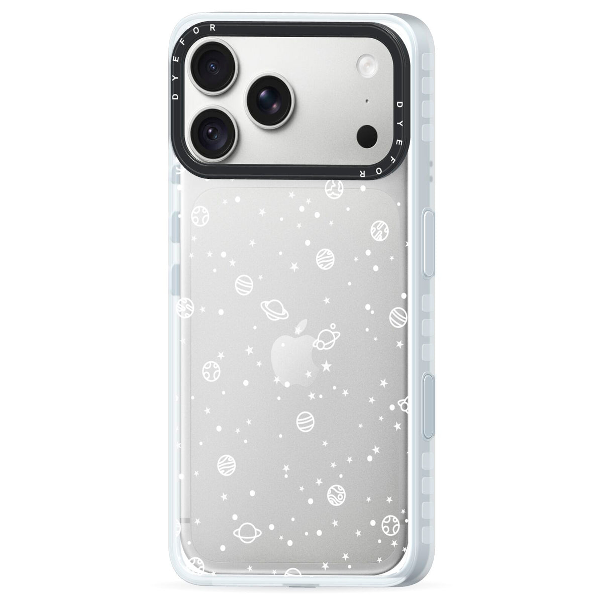White Planets iPhone 18 Pro Black Impact Pre order Case Side Angle on Silver phone