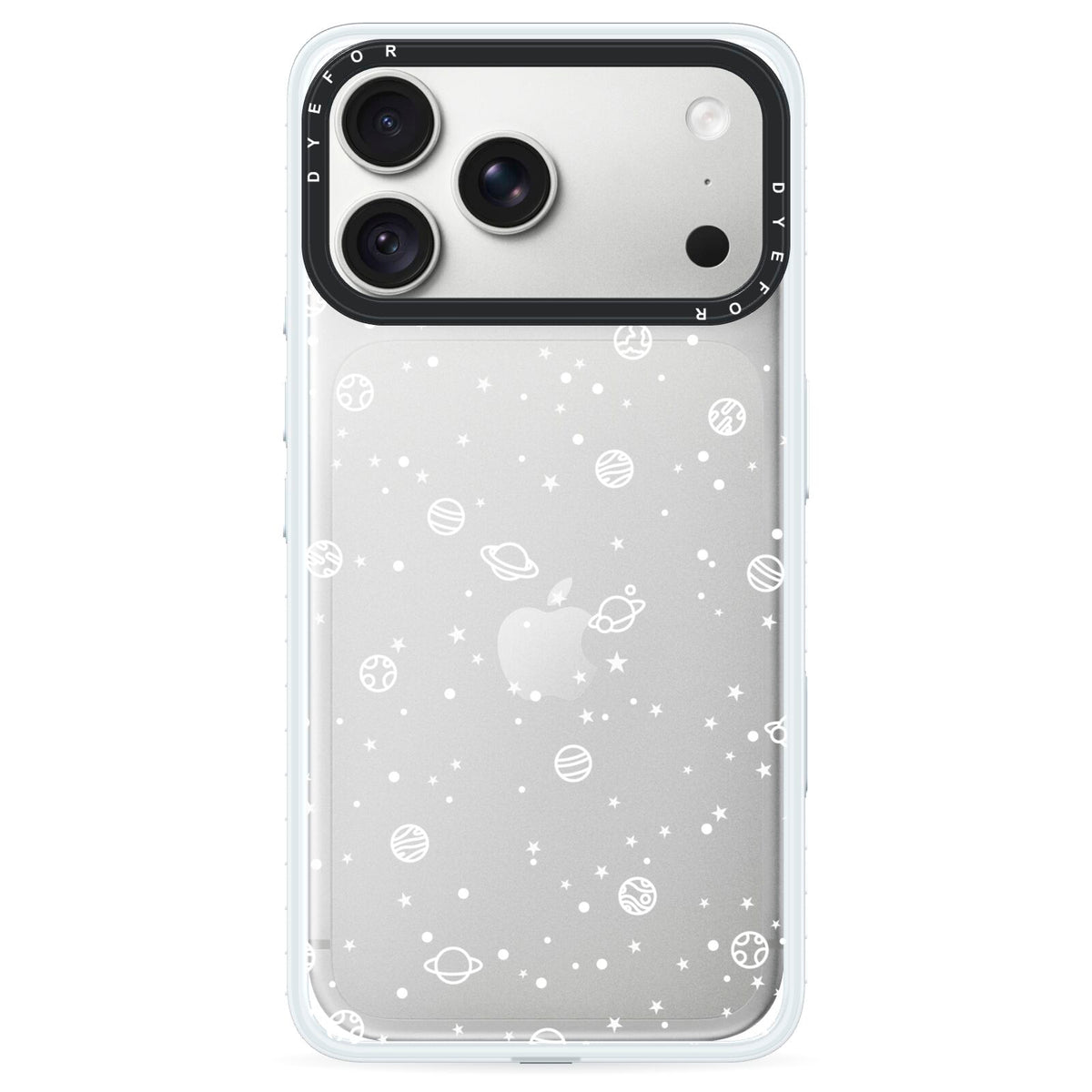 White Planets iPhone 18 Pro Black Impact Pre order Case on Silver phone