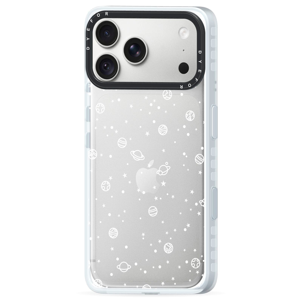 White Planets iPhone 18 Pro Max Black Impact Pre order Case Side Angle on Silver phone