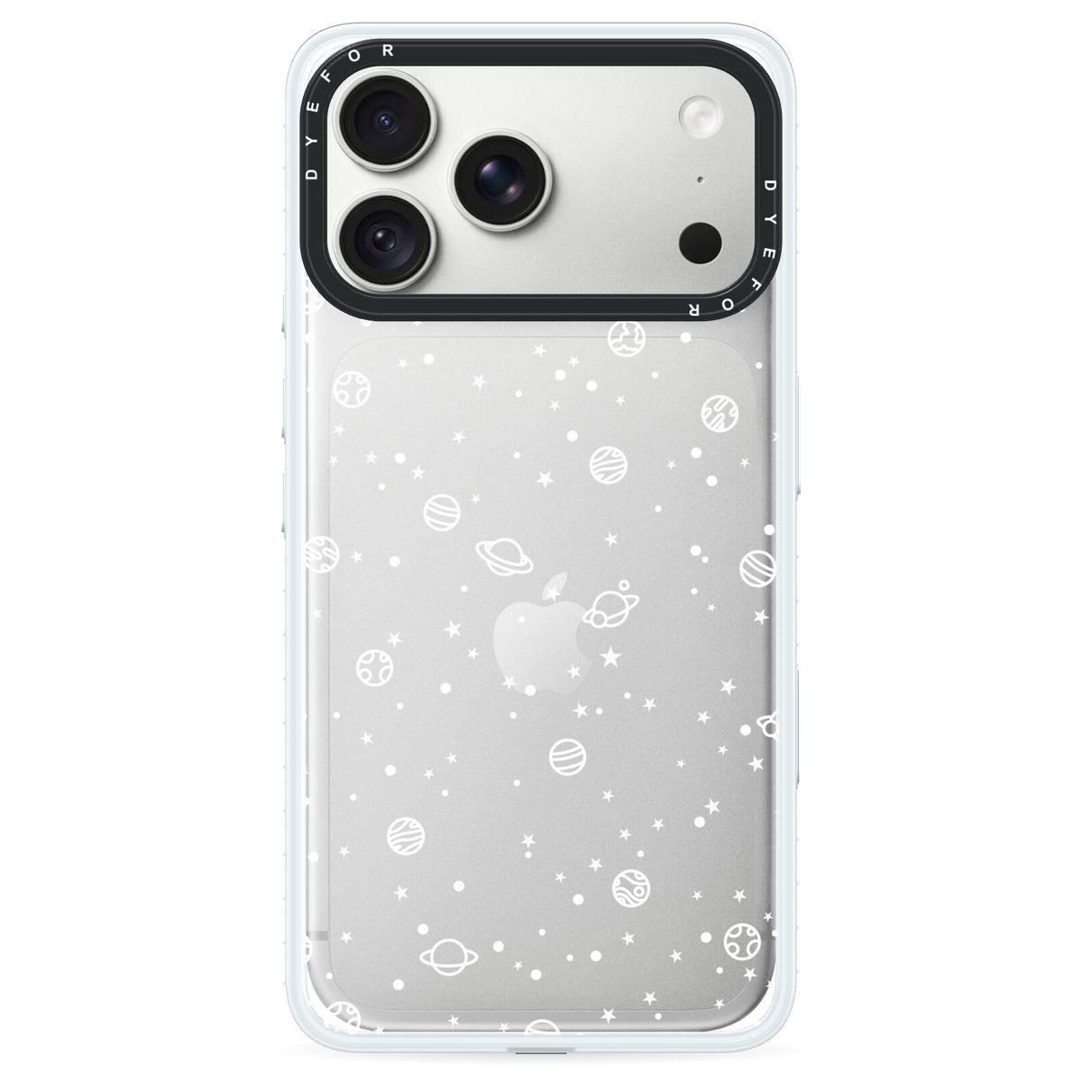 White Planets iPhone 18 Pro Max Black Impact Pre order Case on Silver phone