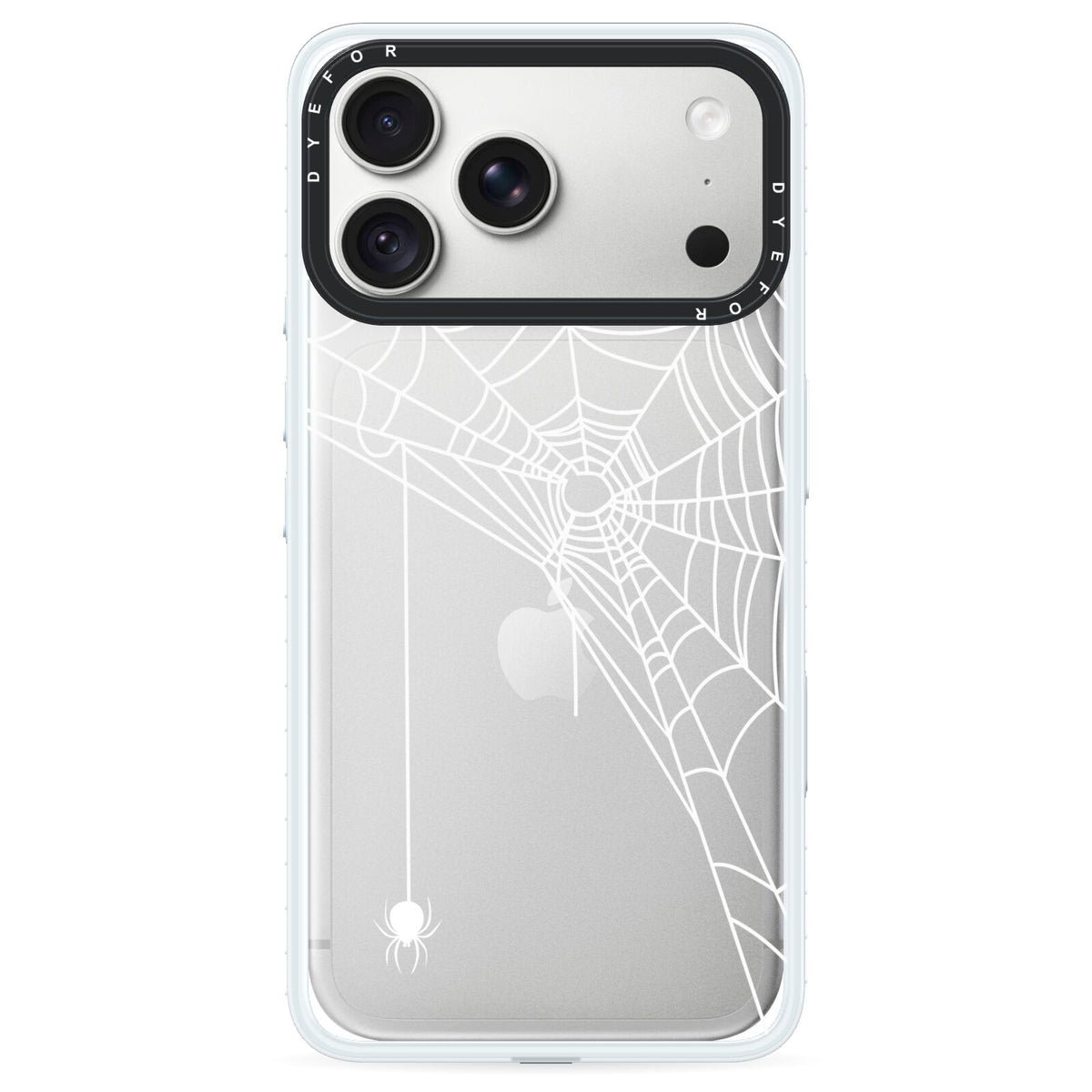 White Spiders Web with Transparent Background iPhone 18 Pro Black Impact Pre order Case on Silver phone