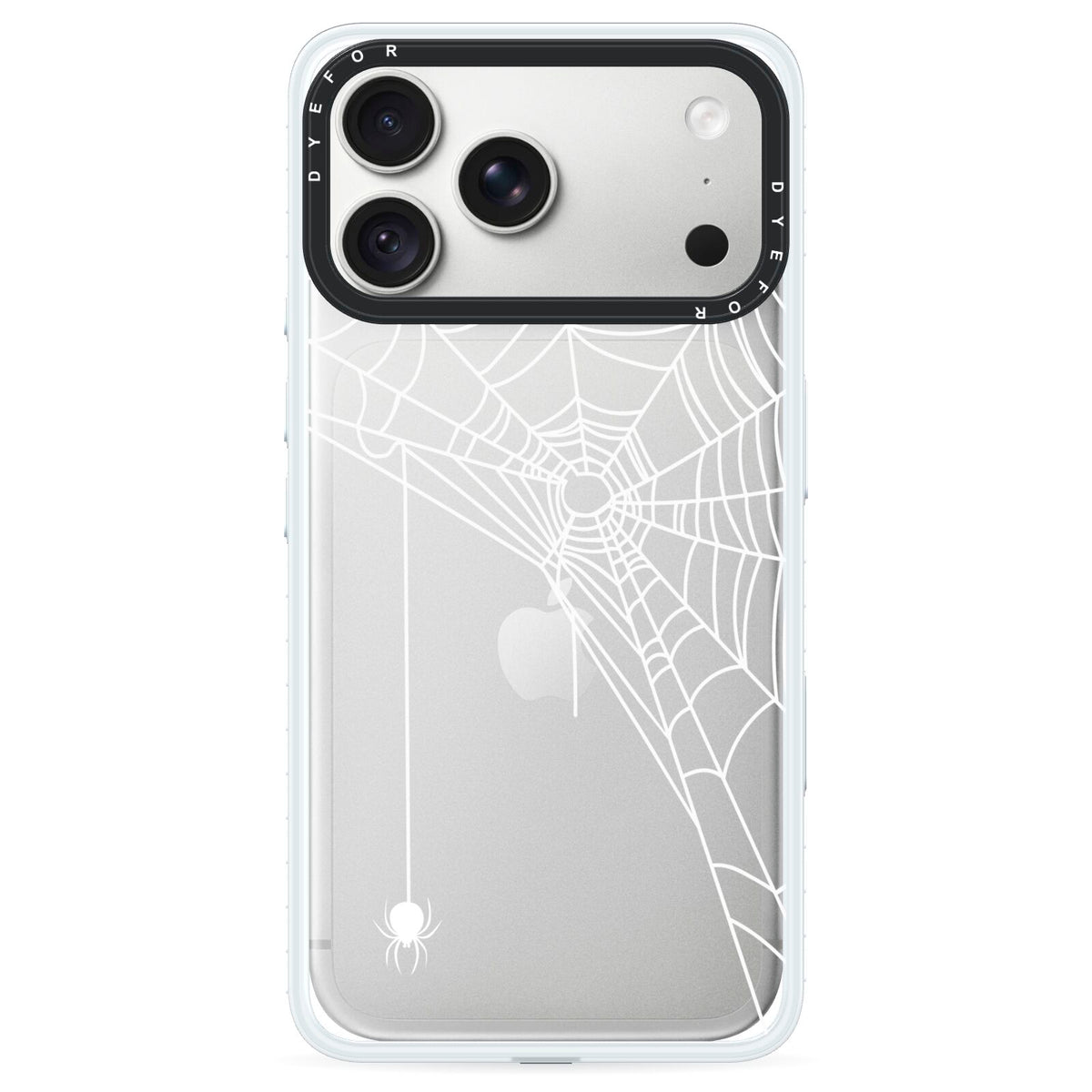 White Spiders Web with Transparent Background iPhone 18 Pro Max Black Impact Pre order Case on Silver phone
