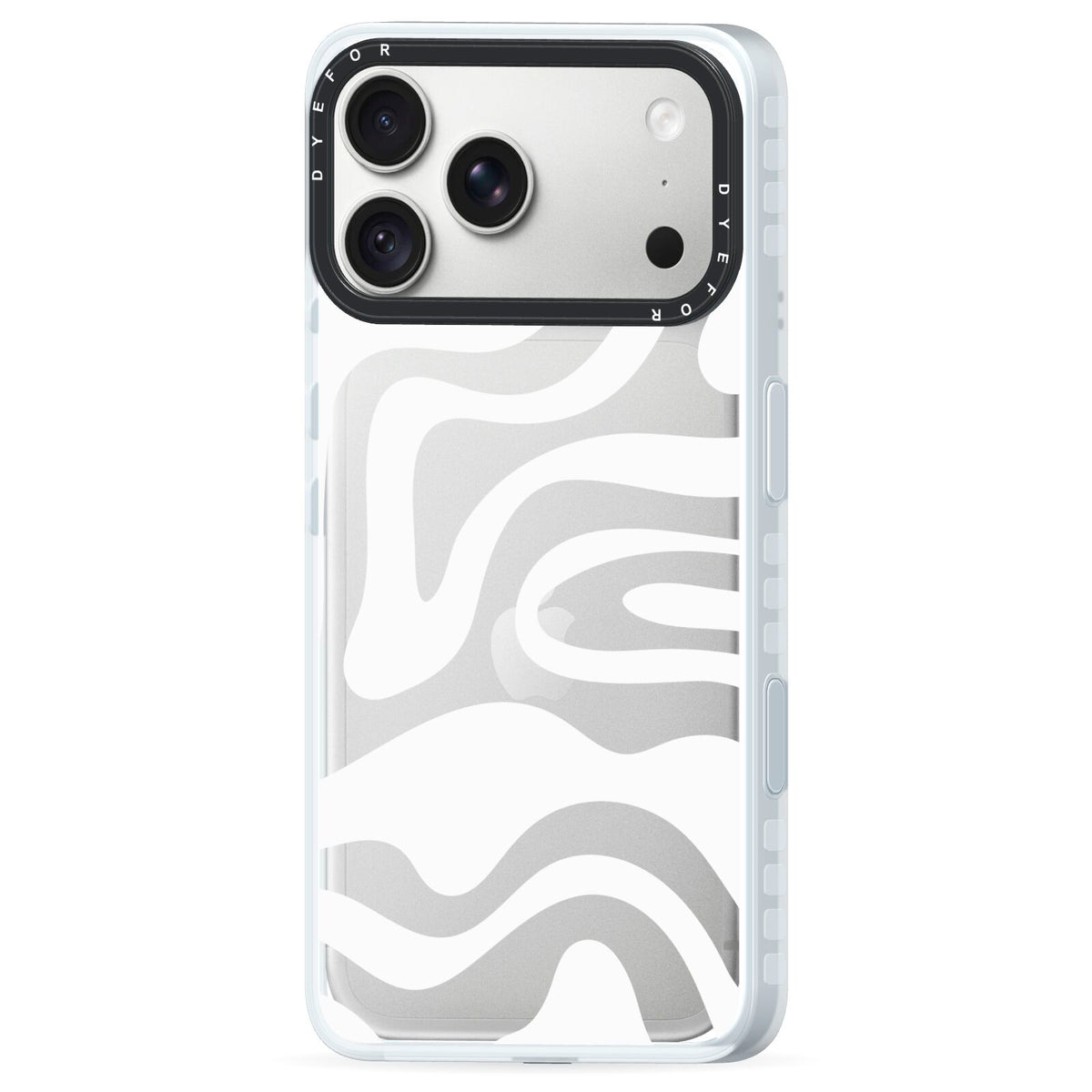 White Swirl iPhone 18 Pro Black Impact Pre order Case Side Angle on Silver phone