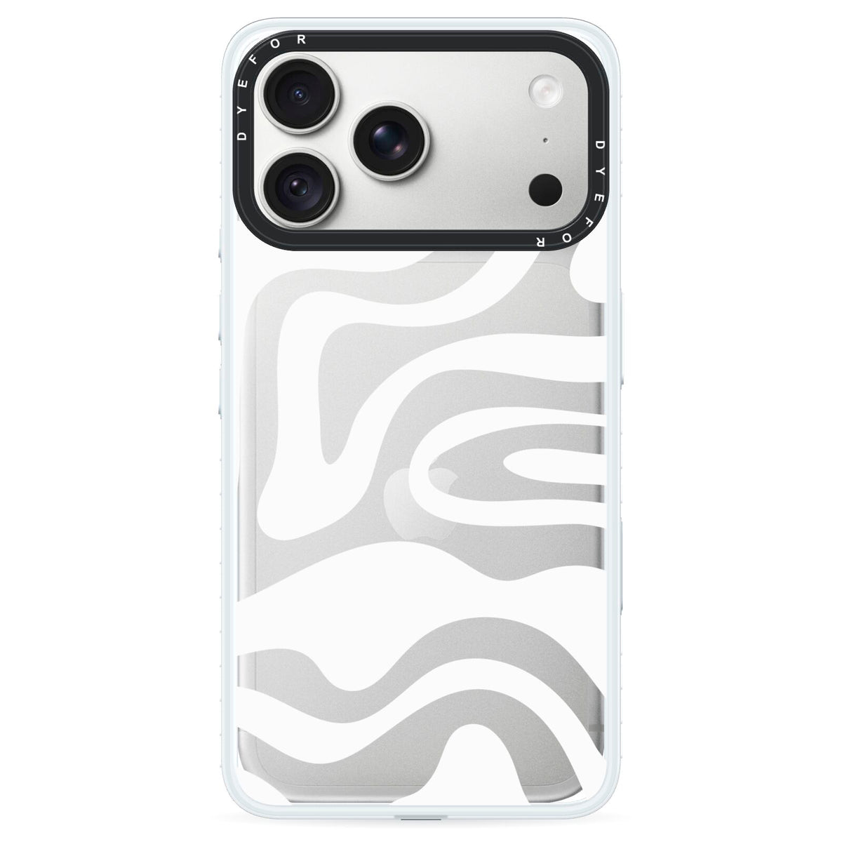 White Swirl iPhone 18 Pro Black Impact Pre order Case on Silver phone