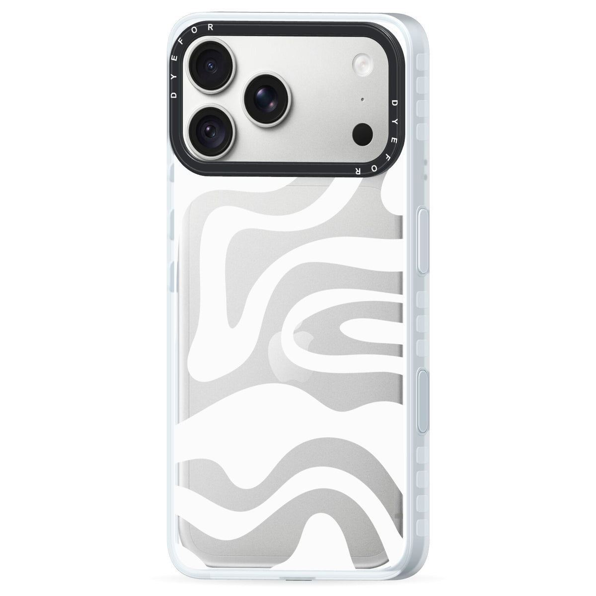 White Swirl iPhone 18 Pro Max Black Impact Pre order Case Side Angle on Silver phone