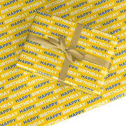White Yellow and Blue Birthday Football Fan Custom Wrapping Paper