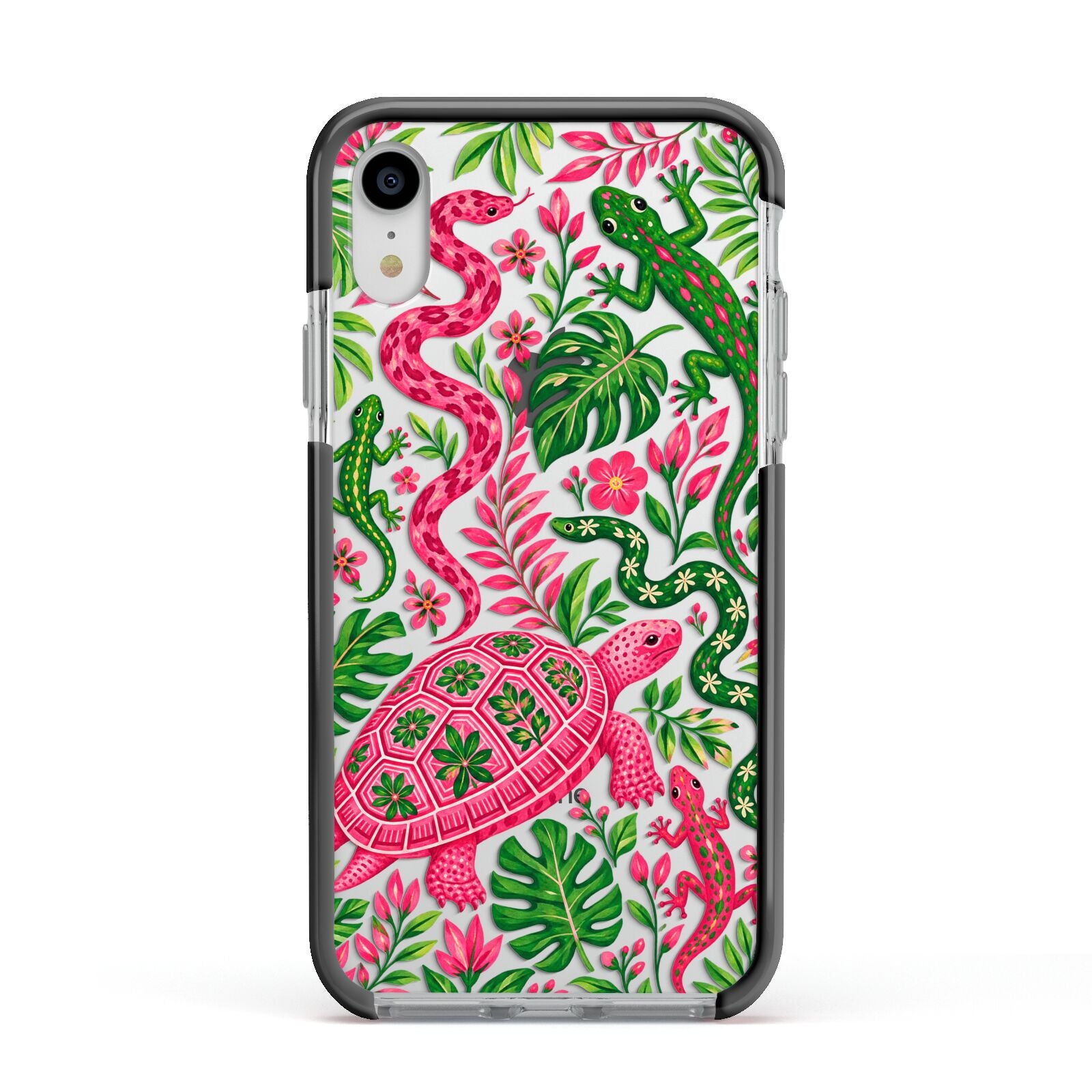 Wild Botanica Apple iPhone XR Impact Case Black Edge on Silver Phone