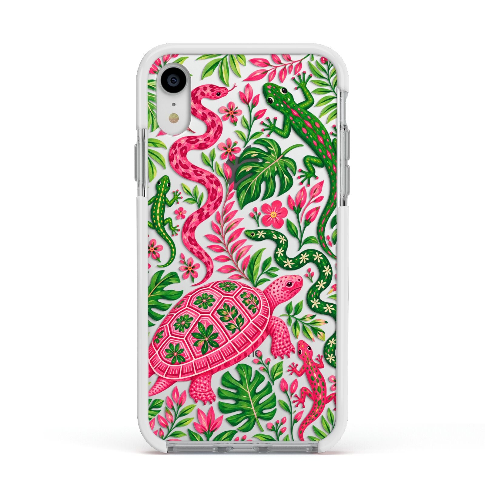 Wild Botanica Apple iPhone XR Impact Case White Edge on Silver Phone