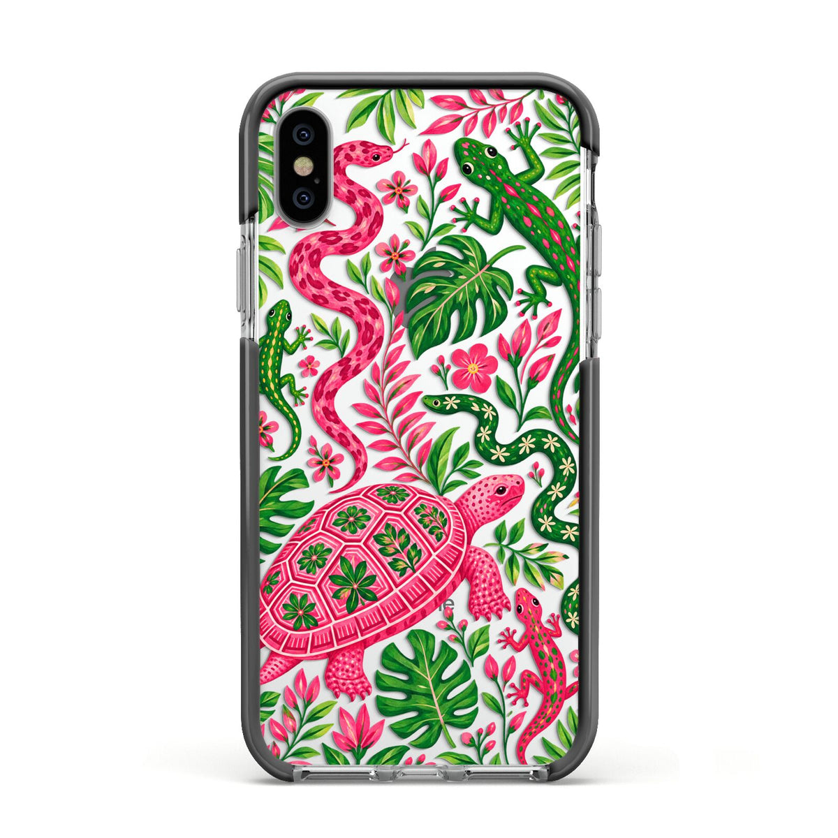 Wild Botanica Apple iPhone Xs Impact Case Black Edge on Silver Phone