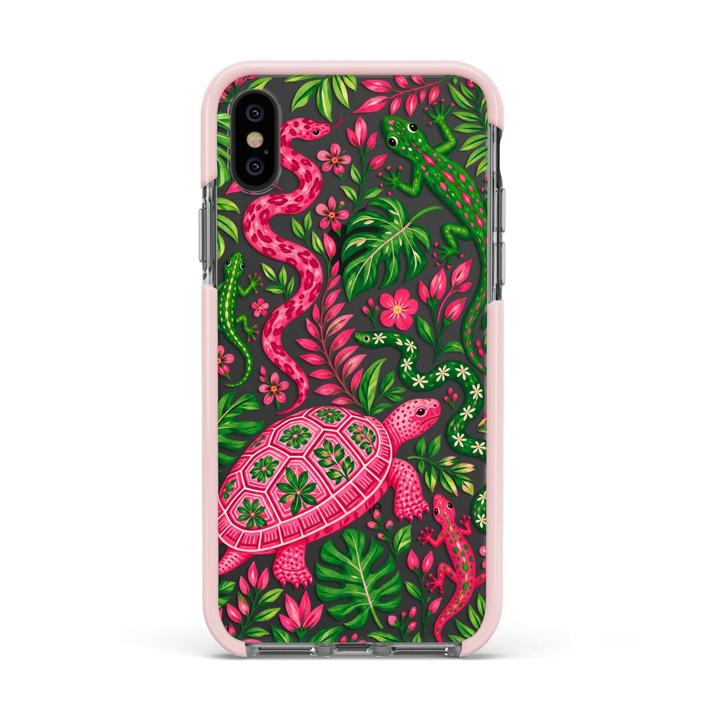 Wild Botanica Apple iPhone Xs Impact Case Pink Edge on Black Phone
