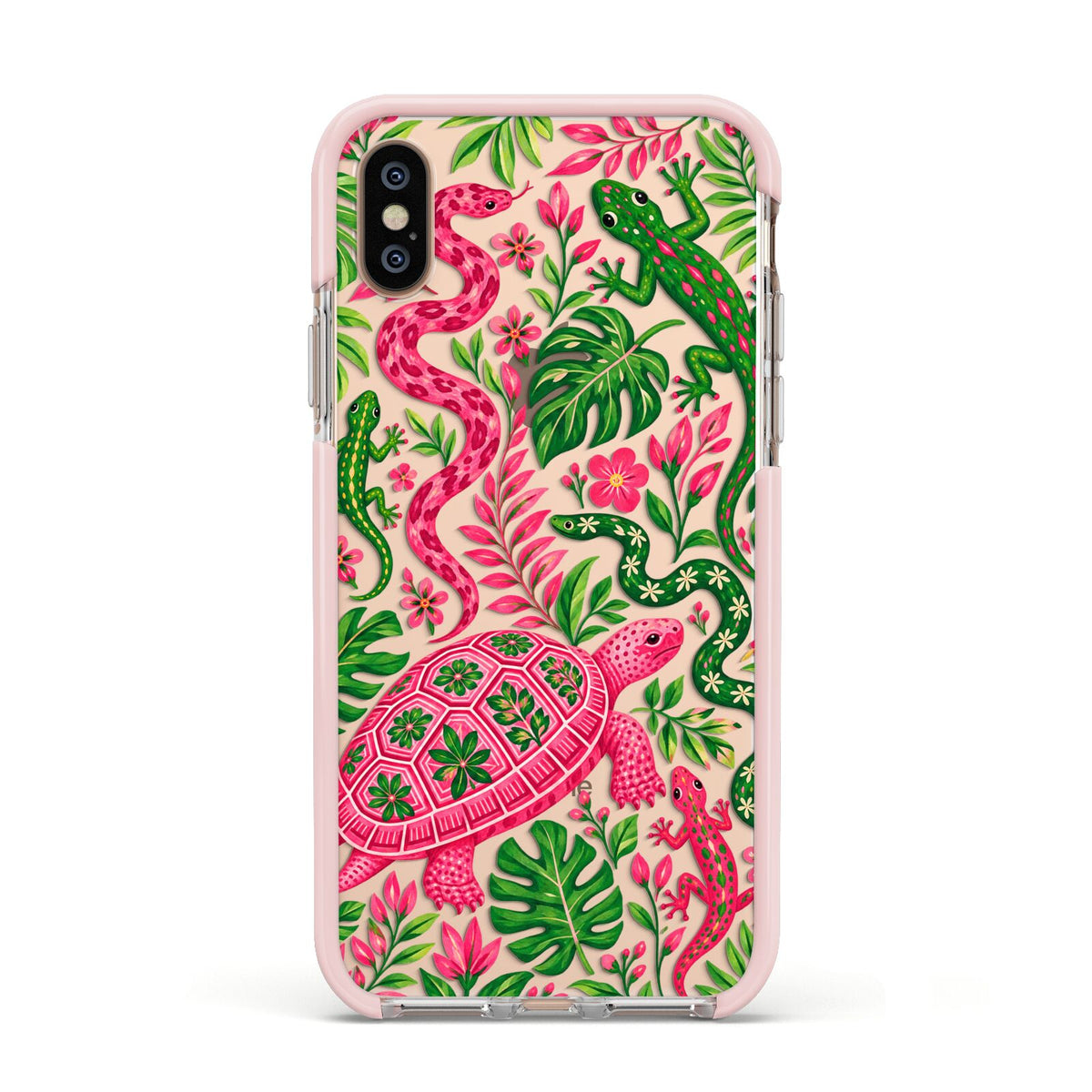 Wild Botanica Apple iPhone Xs Impact Case Pink Edge on Gold Phone