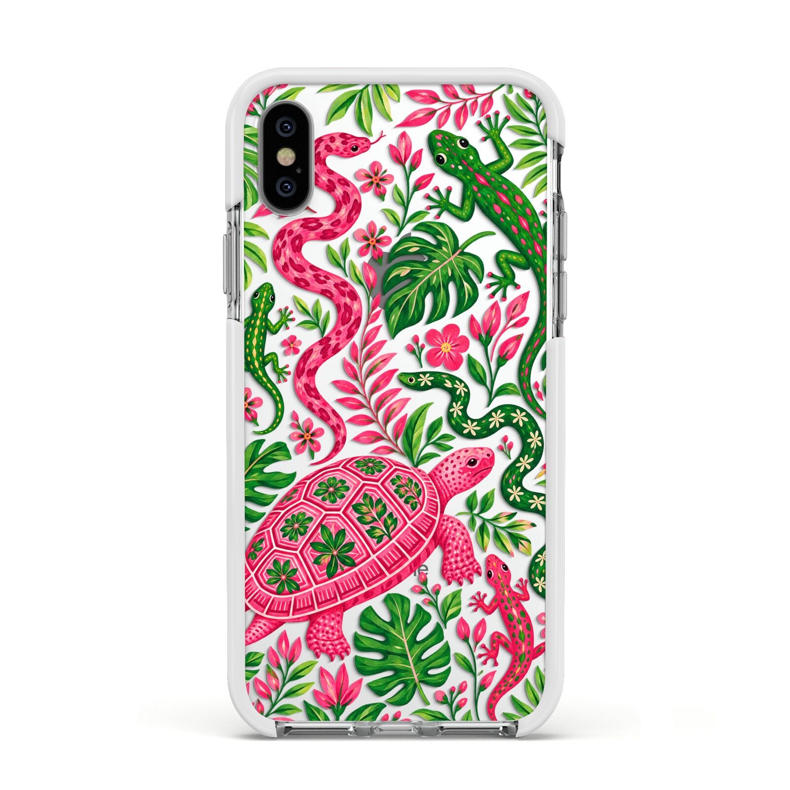 Wild Botanica Apple iPhone Xs Impact Case White Edge on Silver Phone