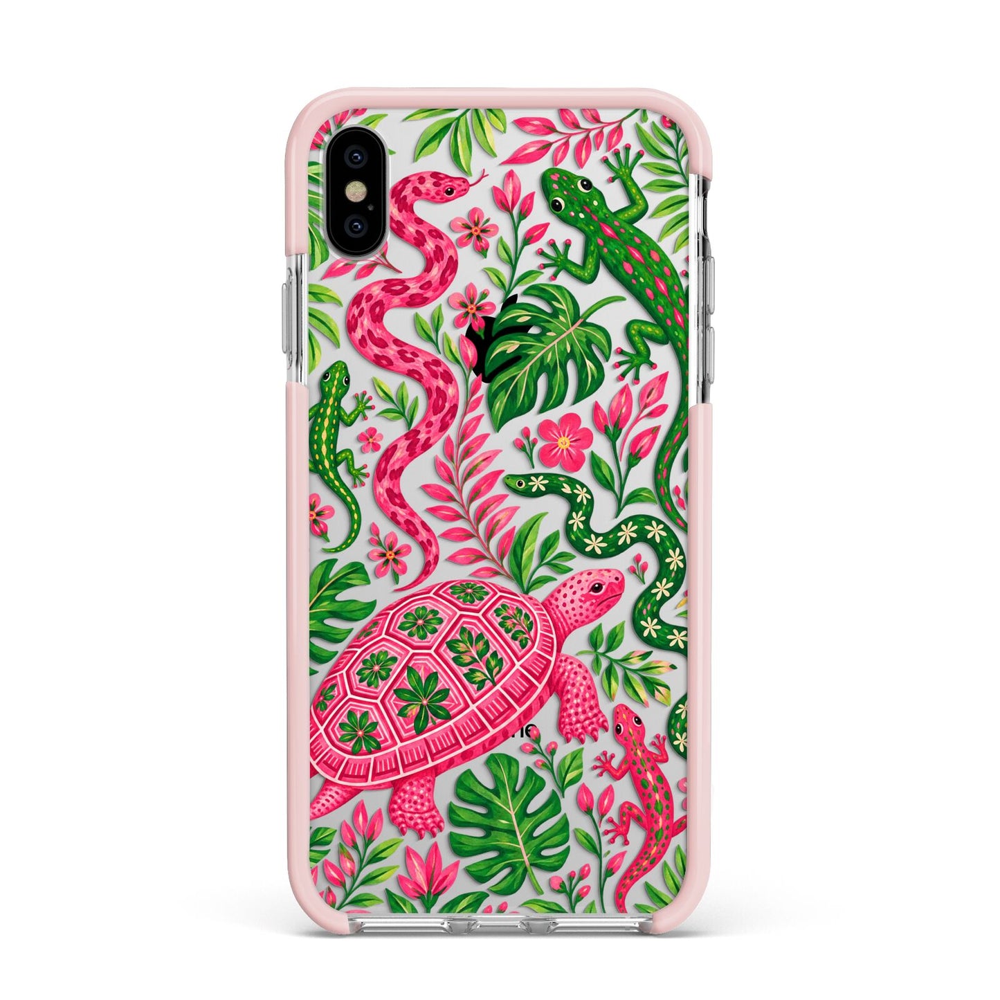 Wild Botanica Apple iPhone Xs Max Impact Case Pink Edge on Silver Phone